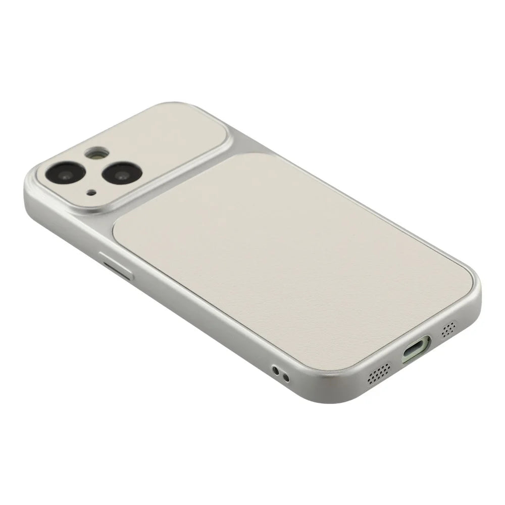 For iPhone 15 Case Sheepskin Texture Leather Coated TPU Phone Cover with Precise Camera Cutouts - White - 3