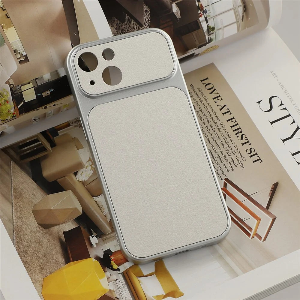 For iPhone 15 Case Sheepskin Texture Leather Coated TPU Phone Cover with Precise Camera Cutouts - White - 5