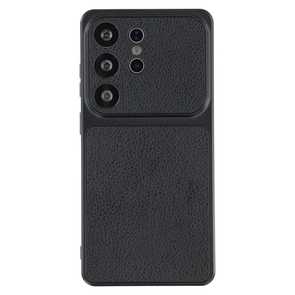 For Samsung Galaxy S24 Ultra Case Sheepskin Texture Leather Coated TPU Phone Cover with Precise Camera Cutouts - Black - 1