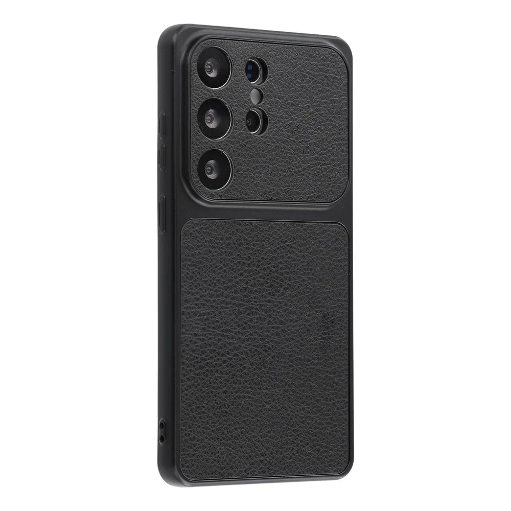 For Samsung Galaxy S24 Ultra Case Sheepskin Texture Leather Coated TPU Phone Cover with Precise Camera Cutouts - Black - 2