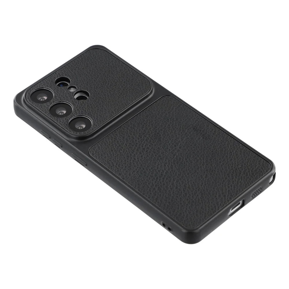 For Samsung Galaxy S24 Ultra Case Sheepskin Texture Leather Coated TPU Phone Cover with Precise Camera Cutouts - Black - 3