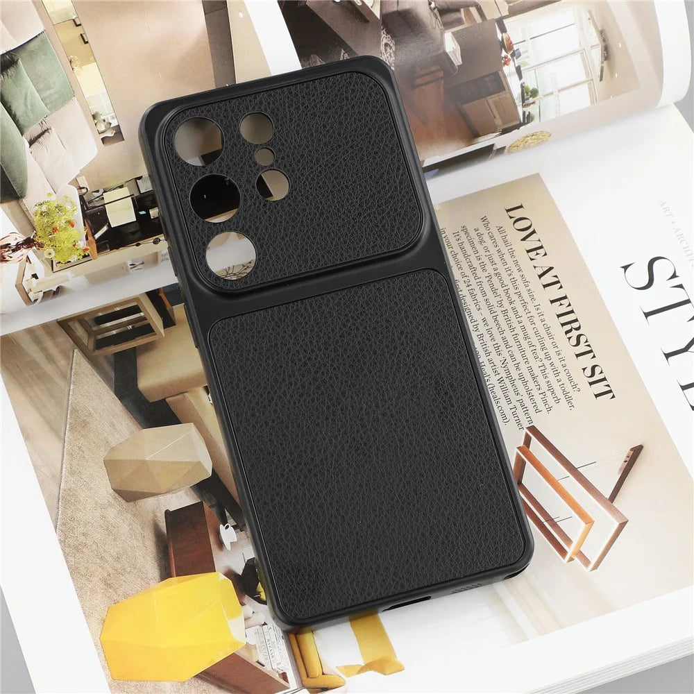 For Samsung Galaxy S24 Ultra Case Sheepskin Texture Leather Coated TPU Phone Cover with Precise Camera Cutouts - Black - 5