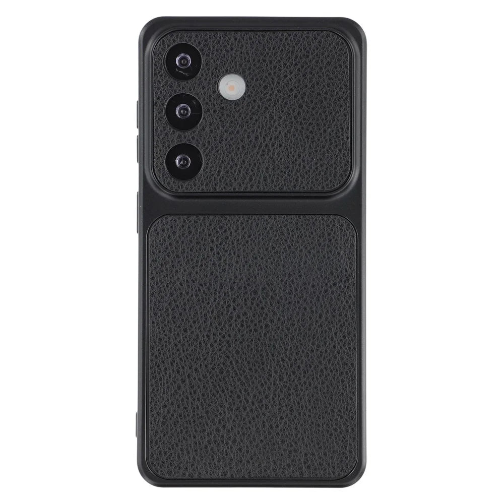 For Samsung Galaxy S26+ Case Sheepskin Texture Leather Coated TPU Phone Cover with Precise Camera Cutouts - Black - 1