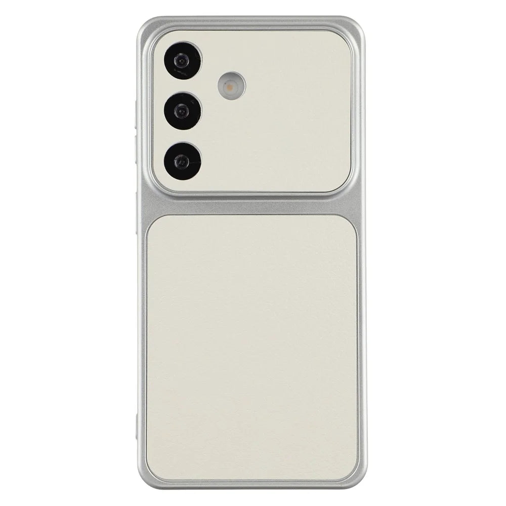 For Samsung Galaxy S25 Case Sheepskin Texture Leather Coated TPU Phone Cover with Precise Camera Cutouts - White - 1
