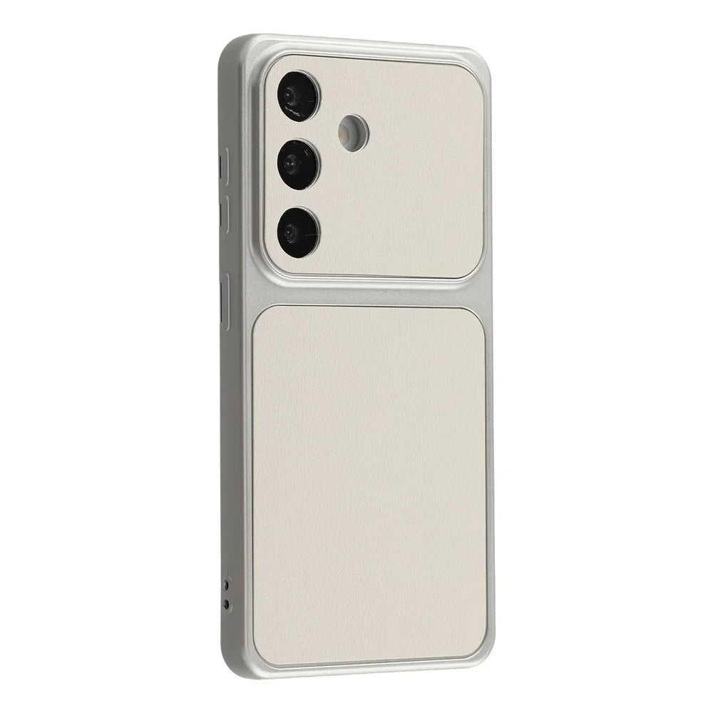 For Samsung Galaxy S25 Case Sheepskin Texture Leather Coated TPU Phone Cover with Precise Camera Cutouts - White - 2