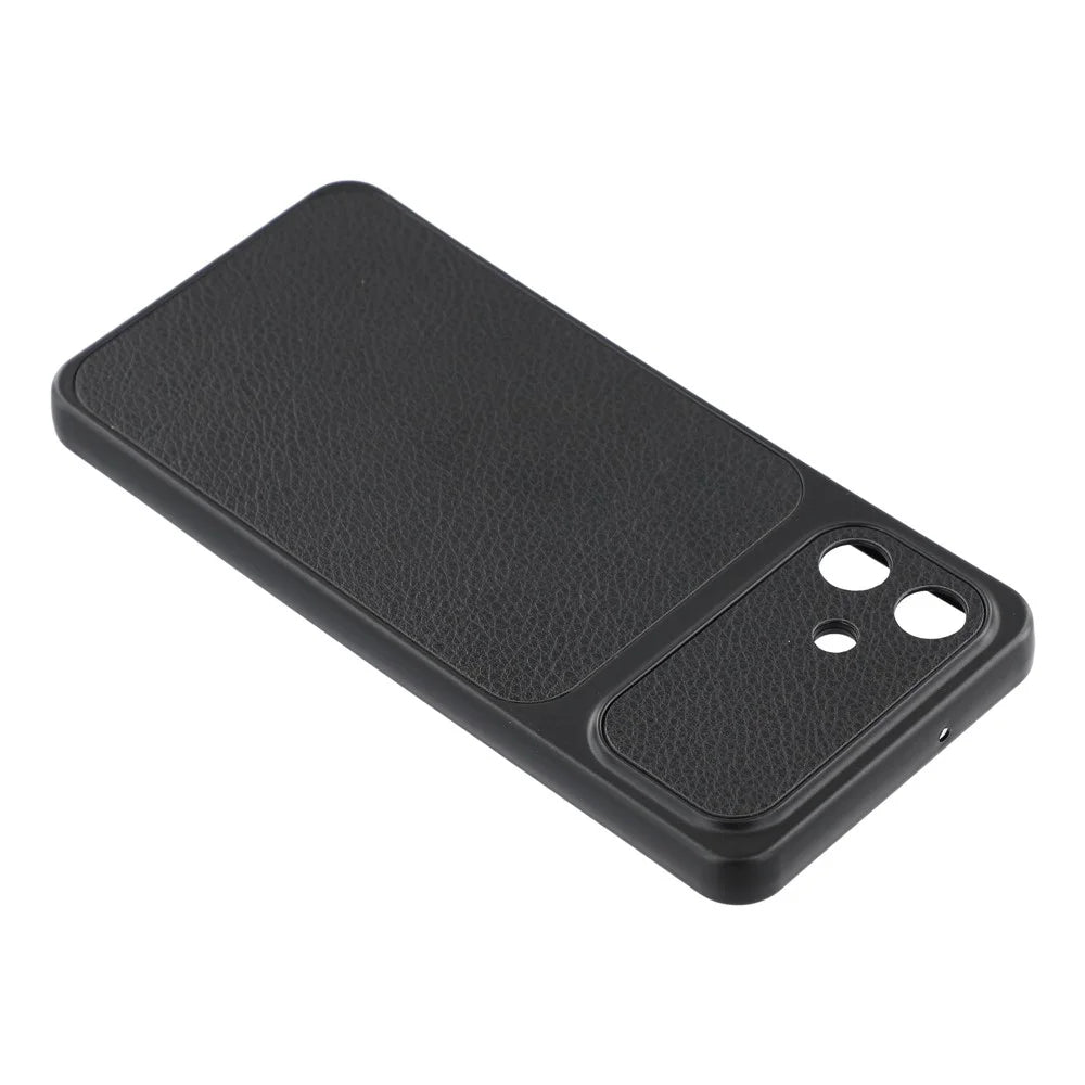 For Samsung Galaxy A08 5G / A08 4G / A07 4G Case Sheepskin Texture Leather Coated TPU Phone Cover with Precise Camera Cutouts - Black - 4