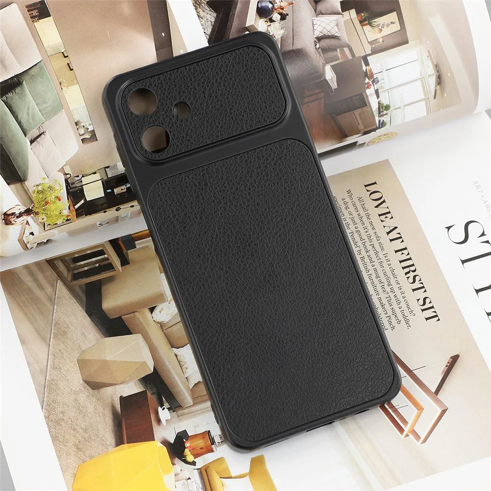 For Samsung Galaxy A08 5G / A08 4G / A07 4G Case Sheepskin Texture Leather Coated TPU Phone Cover with Precise Camera Cutouts - Black - 5