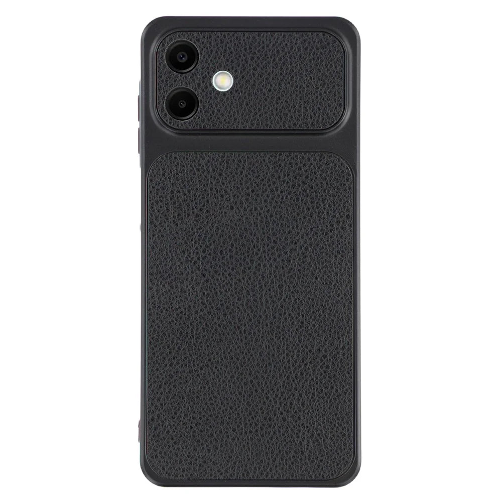 For Samsung Galaxy A06 4G Case Sheepskin Texture Leather Coated TPU Phone Cover with Precise Camera Cutouts - Black - 1