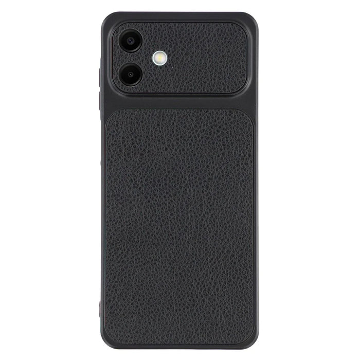 For Samsung Galaxy A06 4G Case Sheepskin Texture Leather Coated TPU Phone Cover with Precise Camera Cutouts - Black - 1