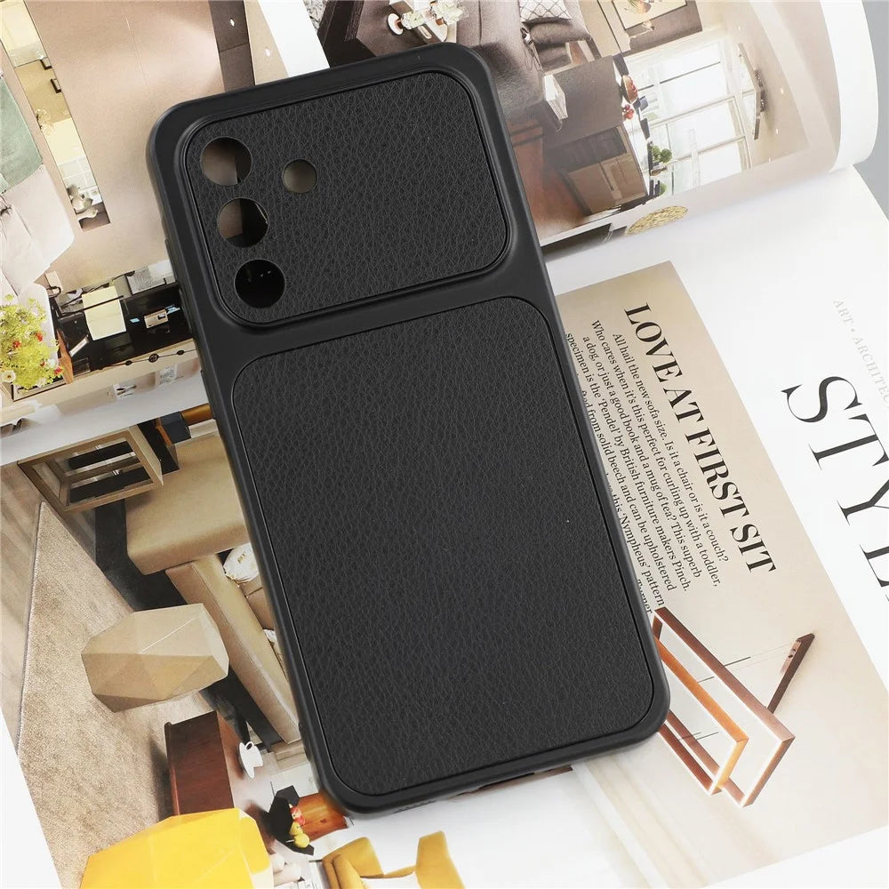 For Samsung Galaxy A36 5G Case Sheepskin Texture Leather Coated TPU Phone Cover with Precise Camera Cutouts - Black - 5