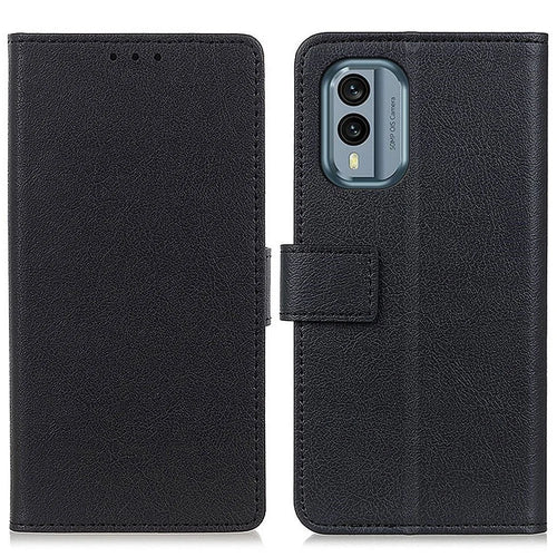 For Nokia X30 5G Textured PU Leather TPU Inner Magnetic Case Stand Feature Wallet Flip Protective Phone Cover - Black - 1