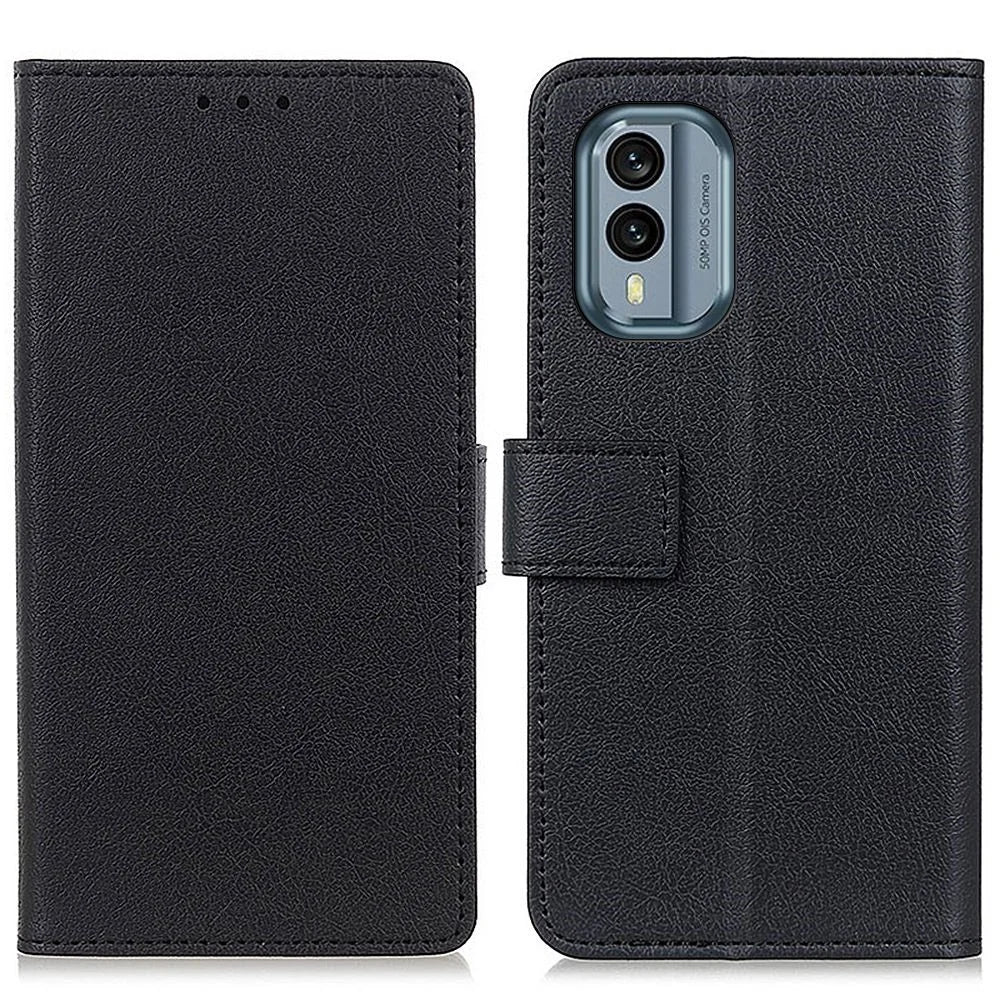 For Nokia X30 5G Textured PU Leather TPU Inner Magnetic Case Stand Feature Wallet Flip Protective Phone Cover - Black - 1