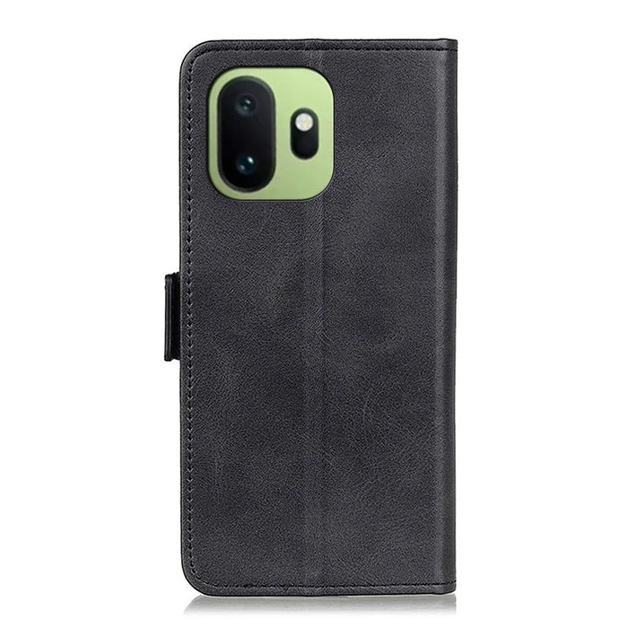 For OnePlus 15T 5G Case Stand Cowhide Texture PU Leather Phone Cover - Black - 6