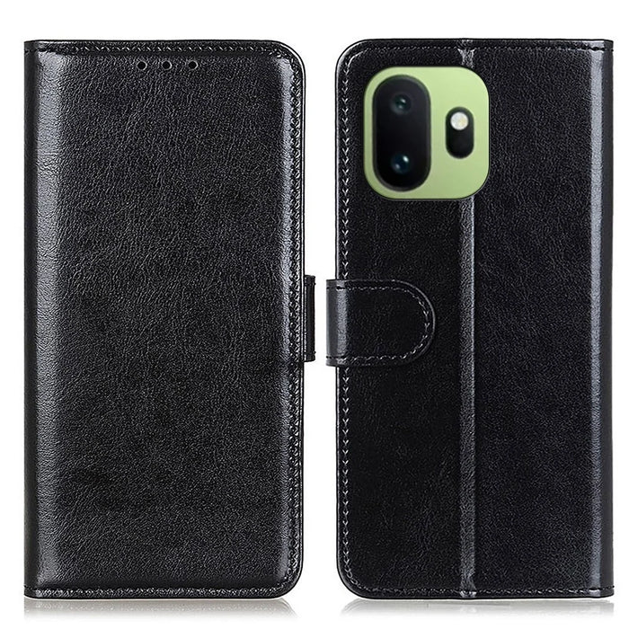 For OnePlus 15T 5G Case Crazy Horse Texture PU Leather Phone Stand Cover - Black - 1