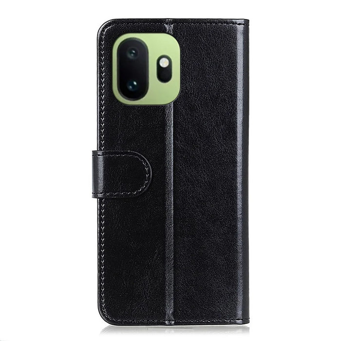 For OnePlus 15T 5G Case Crazy Horse Texture PU Leather Phone Stand Cover - Black - 7