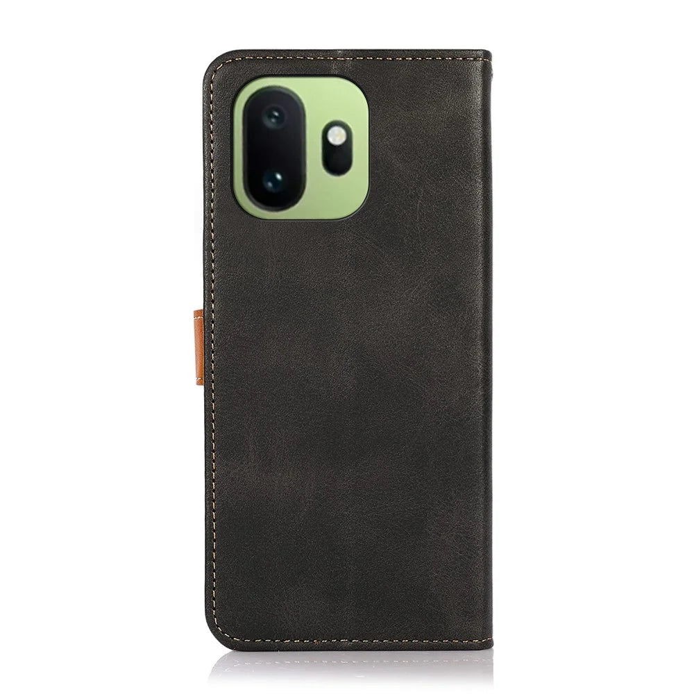 KHAZNEH For OnePlus 15T 5G Wallet Case Gold Magnetic Clasp Cowhide Texture Leather Flip Stand Phone Cover - Black - 7