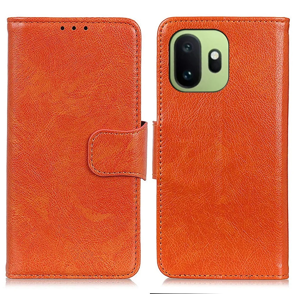 For OnePlus 15T 5G Case Nappa Texture Split Leather Wallet Phone Cover - Orange - 1