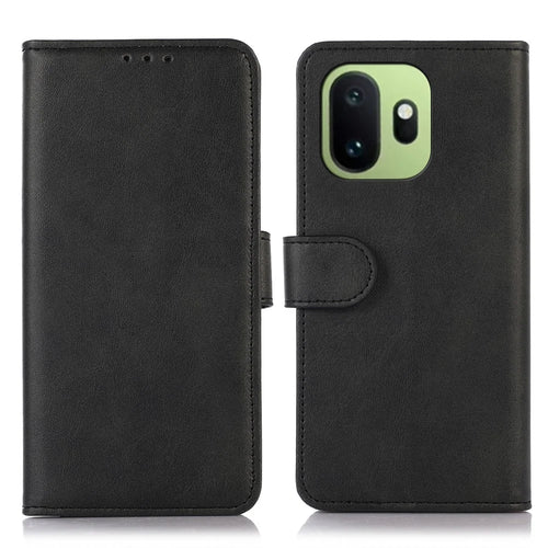 For OnePlus 15T 5G Case Cowhide Texture Leather Wallet Phone Cover with Stand - Black - 1