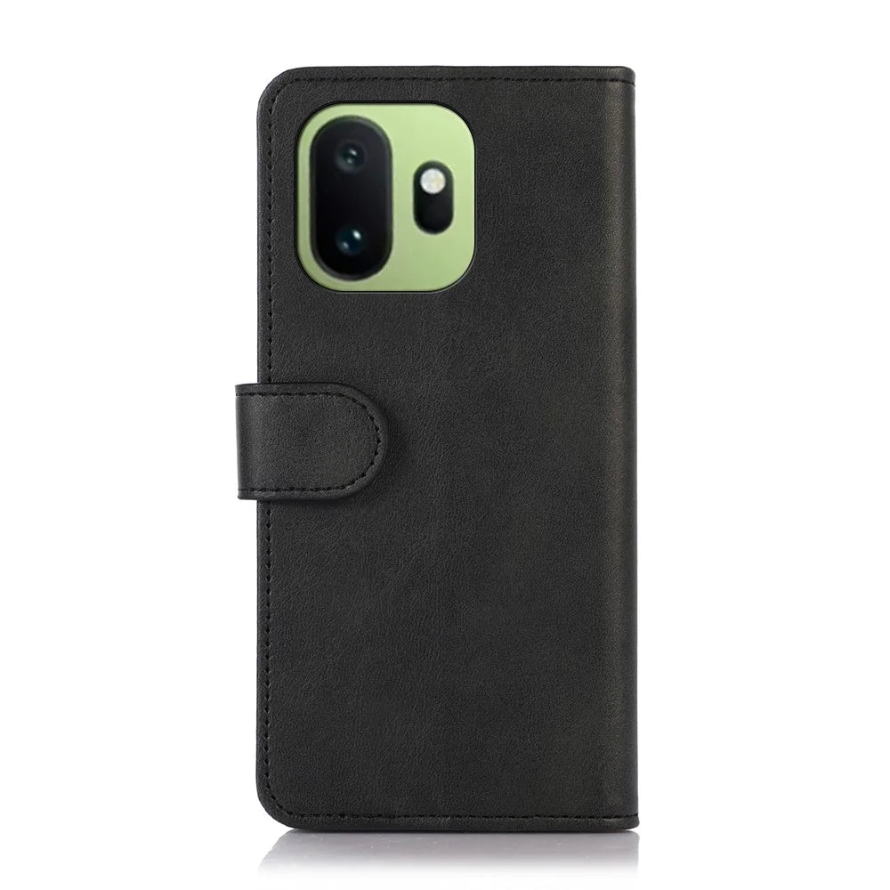 For OnePlus 15T 5G Case Cowhide Texture Leather Wallet Phone Cover with Stand - Black - 7