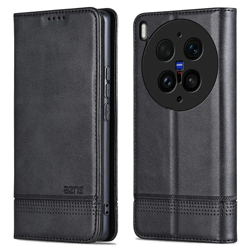 AZNS For vivo X300 Ultra 5G Phone Case Cowhide Texture PU Leather Wallet Phone Cover - Black - 1