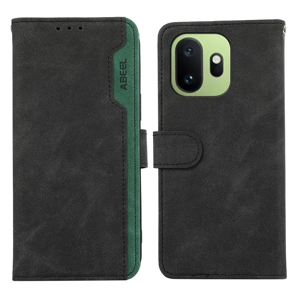 ABEEL For OnePlus 15T 5G Case Color Splicing Leather Flip Phone Cover RFID Blocking - Black - 1