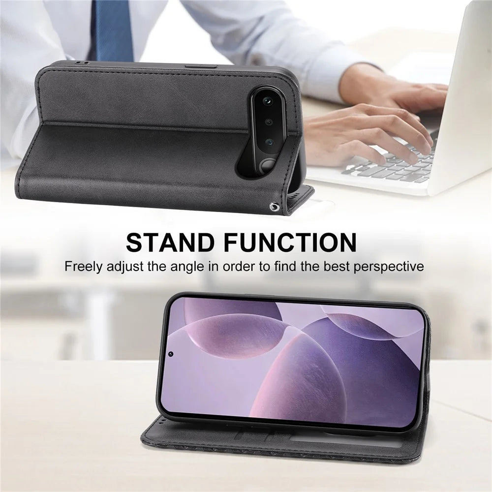 For Realme 16 5G Case Calf Texture PU Leather Wallet Phone Cover with Wrist Strap - Black - 3