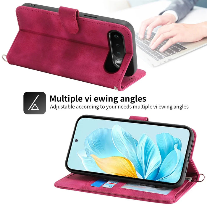 For Realme 16 5G Wallet Case Flower Pattern PU Leather Phone Cover with Strap - Wine Red - 5