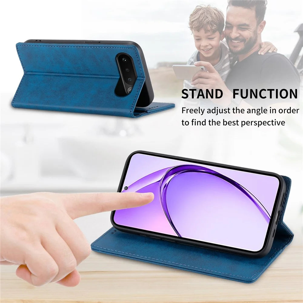 For Realme 16 5G Wallet Case RFID Blocking PU Leather Phone Cover - Blue - 6