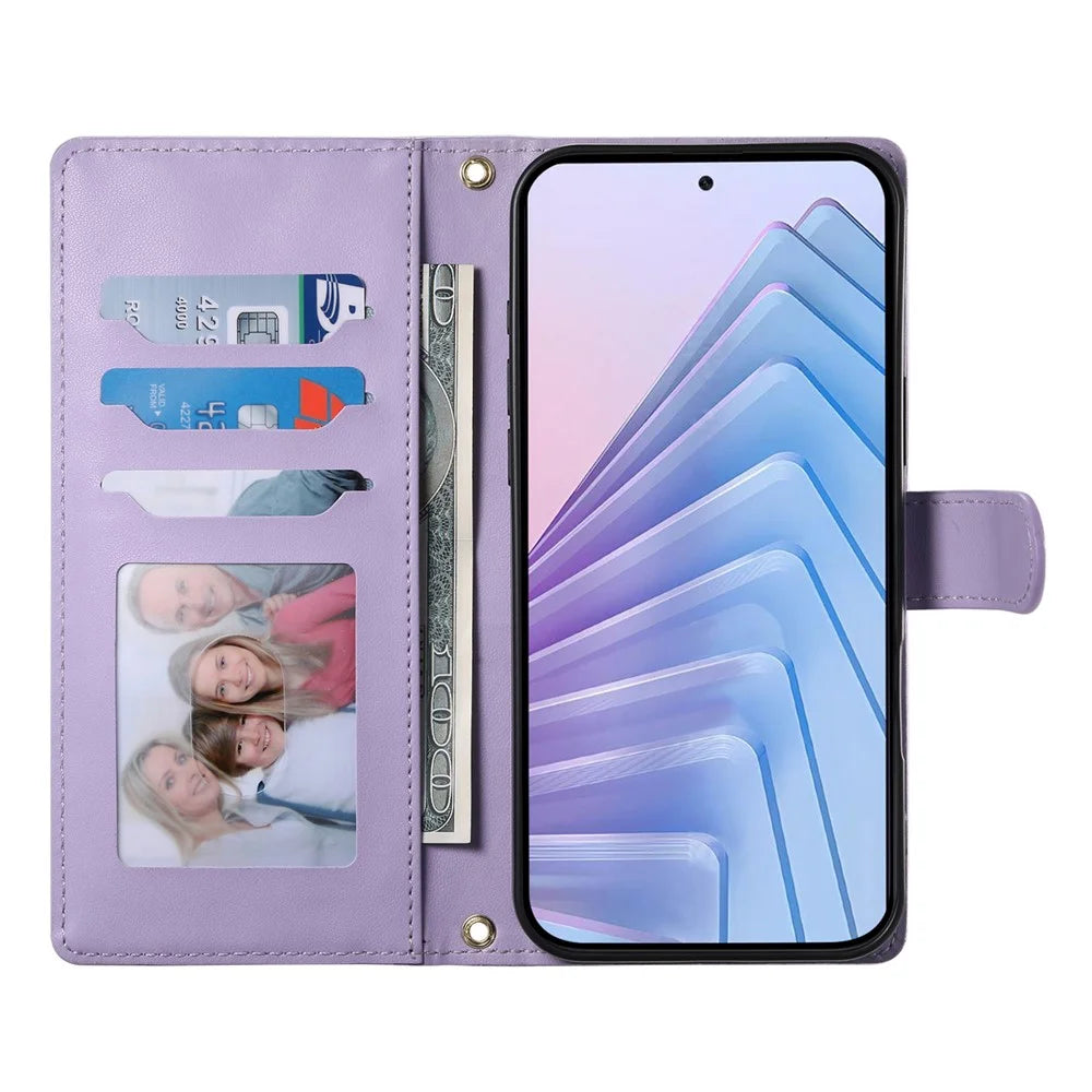 For Realme 16 5G Wallet Case Rhombus Stitching Stand Leather Phone Cover with Long   /   Short Strap - Purple - 2