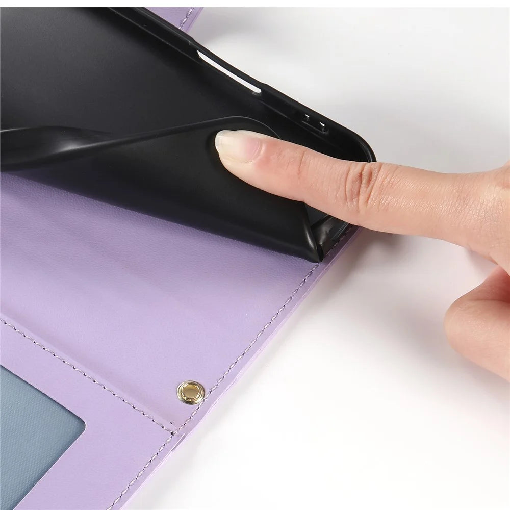 For Realme 16 5G Wallet Case Rhombus Stitching Stand Leather Phone Cover with Long   /   Short Strap - Purple - 5