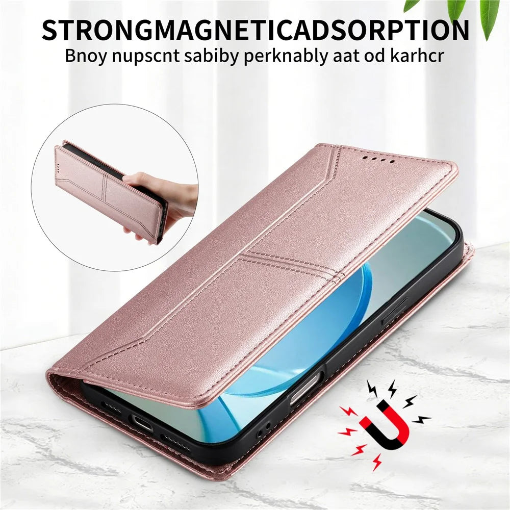 For Realme 16 5G Wallet Stand Case Line Splicing TPU PU Leather Phone Cover - Pink - 6