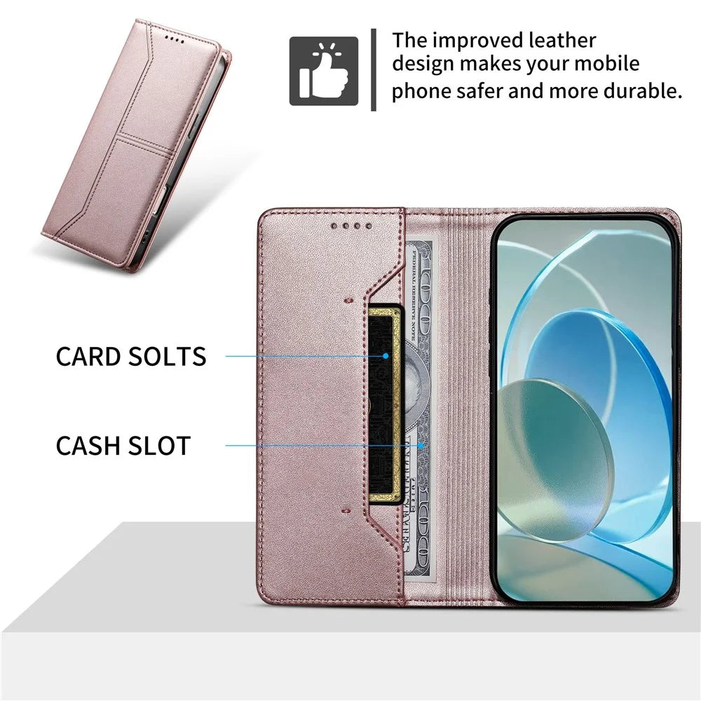 For Realme 16 5G Wallet Stand Case Line Splicing TPU PU Leather Phone Cover - Pink - 7
