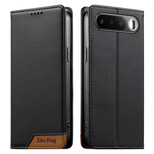 DIERFENG DF-018 for Realme 16 5G Case RFID Blocking Wallet Leather Phone Cover with Color Splicing Logo Corner - Black - 1