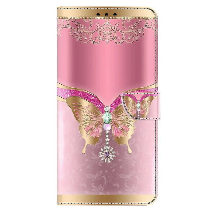 For Samsung Galaxy A27 5G Wallet Case 3D Pattern PU Leather Phone Cover with Stand - Pink / Gold Butterfly - 5