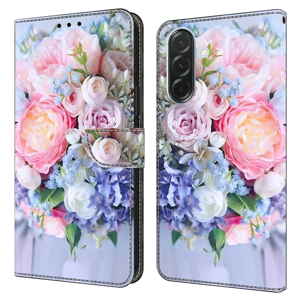 For Samsung Galaxy A27 5G Wallet Case Magnetic Clasp 3D Pattern Leather Phone Cover - Colorful Flower - 1