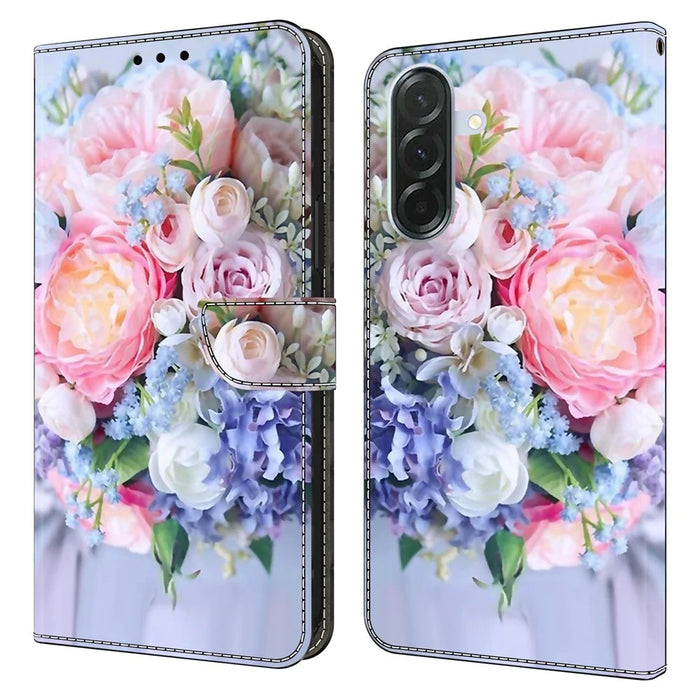 For Samsung Galaxy A27 5G Wallet Case Magnetic Clasp 3D Pattern Leather Phone Cover - Colorful Flower - 1