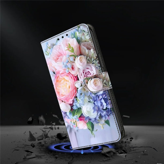 For Samsung Galaxy A27 5G Wallet Case Magnetic Clasp 3D Pattern Leather Phone Cover - Colorful Flower - 4