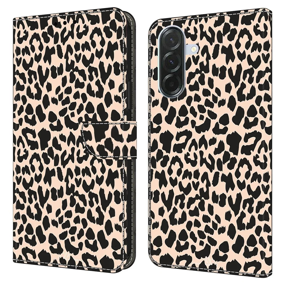 For Samsung Galaxy A27 5G Phone Case Pattern Printed TPU + PU Leather Flip Cover with Card Slot - Leopard Print - 1