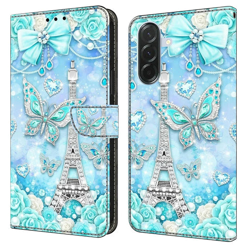 For Samsung Galaxy A27 5G Wallet Case Pattern Printing Stand Leather Flip Phone Cover - Butterfly Cobalt Tower - 1