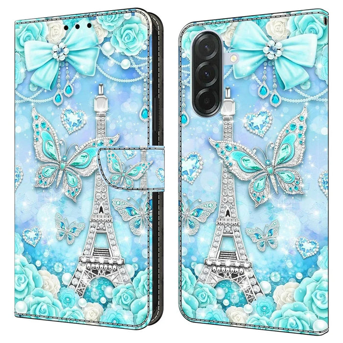 For Samsung Galaxy A27 5G Wallet Case Pattern Printing Stand Leather Flip Phone Cover - Butterfly Cobalt Tower - 1
