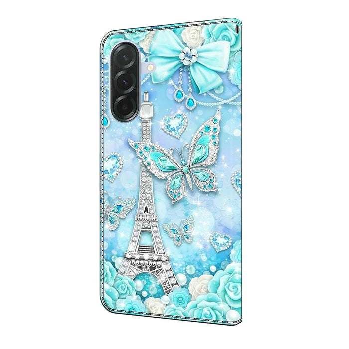 For Samsung Galaxy A27 5G Wallet Case Pattern Printing Stand Leather Flip Phone Cover - Butterfly Cobalt Tower - 5