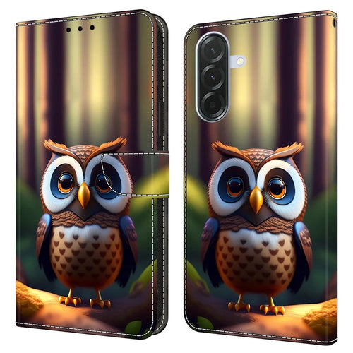 For Samsung Galaxy A27 5G Leather Case Pattern Printing Stand Flip Phone Cover - Brown Little Owl - 1