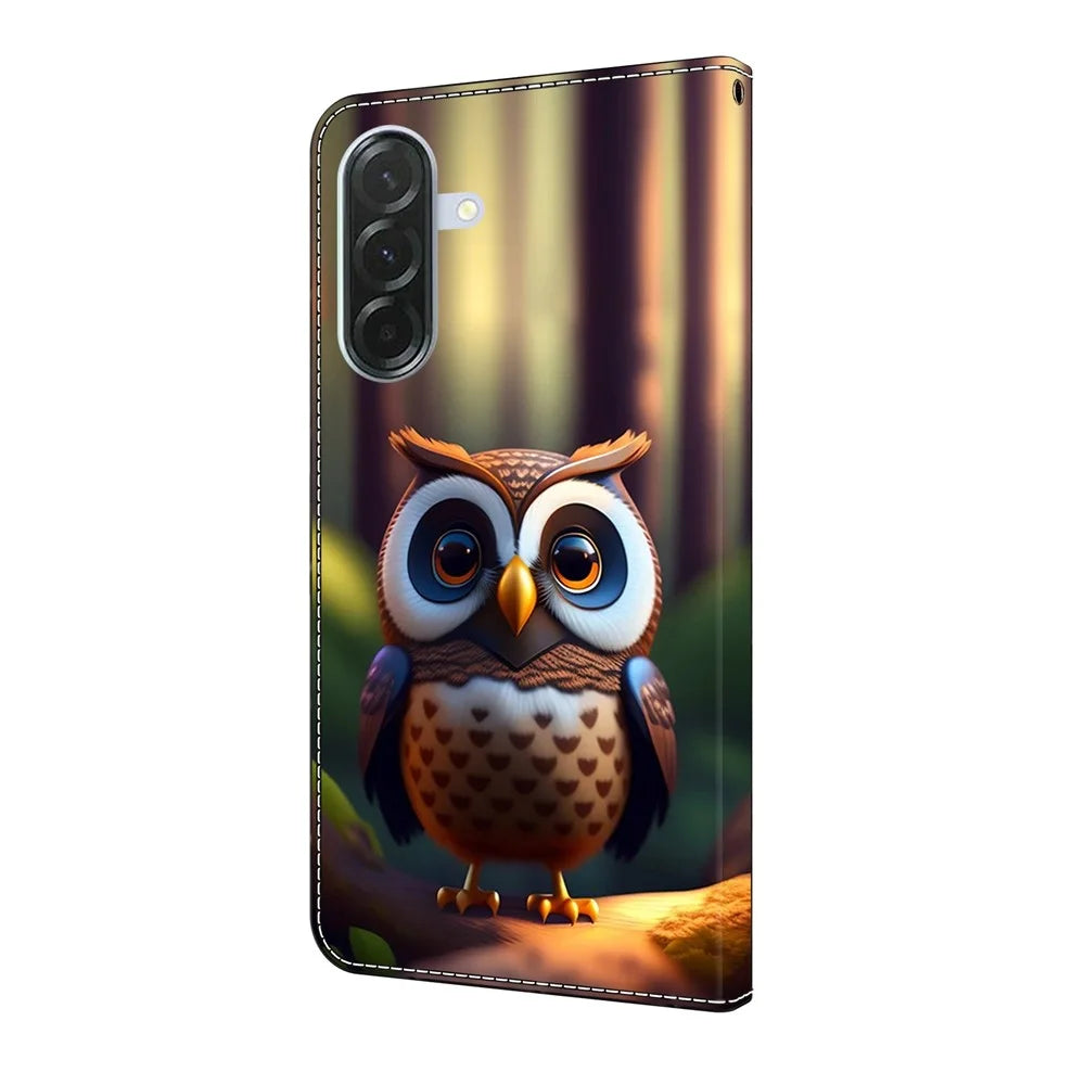 For Samsung Galaxy A27 5G Leather Case Pattern Printing Stand Flip Phone Cover - Brown Little Owl - 5