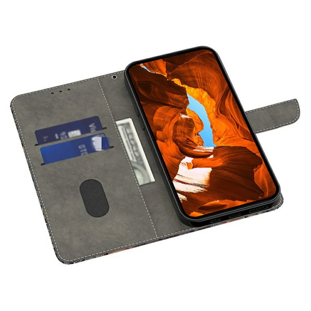 For Samsung Galaxy A27 5G Wallet Case Pattern Printing PU Leather Flip Stand Phone Cover - Golden Flowers on Purple - 2