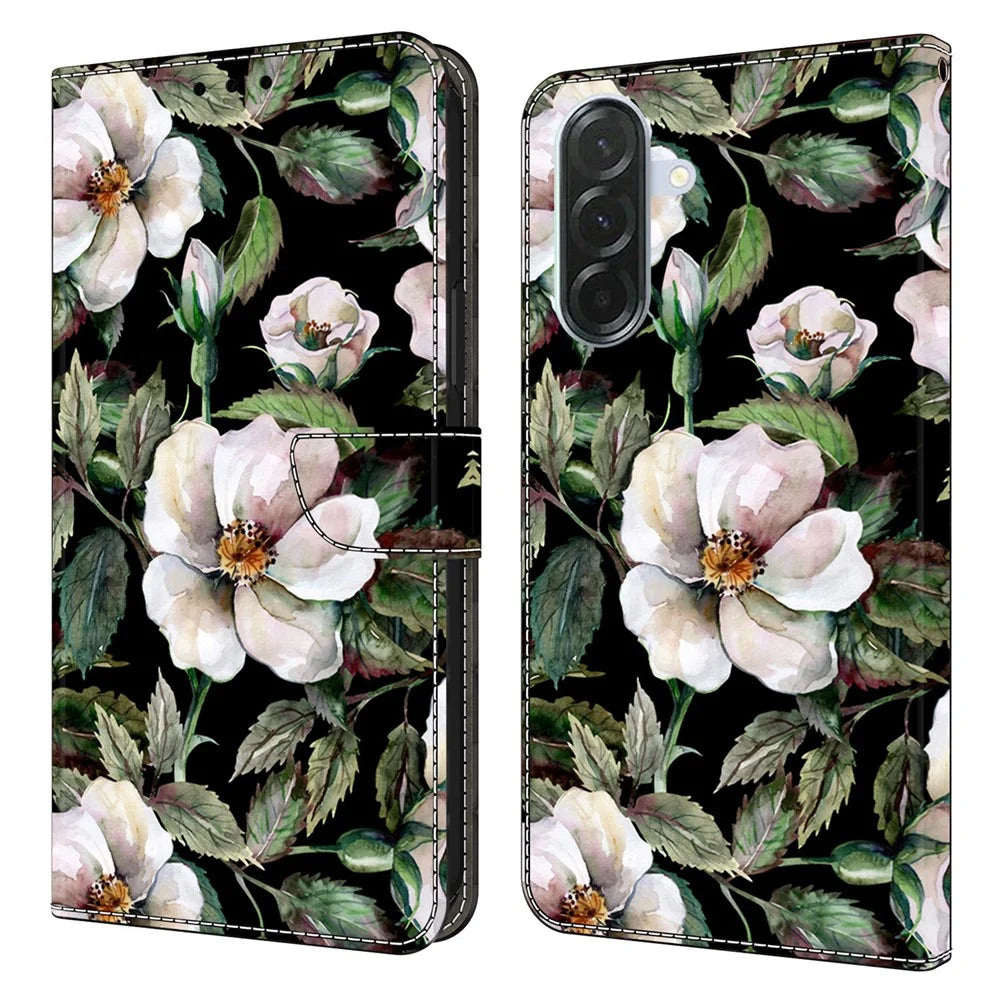 For Samsung Galaxy A27 5G Wallet Case Foldable Stand Pattern Printing PU Leather Flip Phone Cover - Large Flower - 1