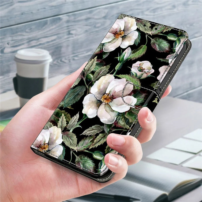 For Samsung Galaxy A27 5G Wallet Case Foldable Stand Pattern Printing PU Leather Flip Phone Cover - Large Flower - 5