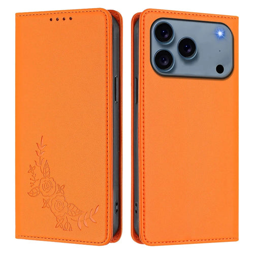 For iPhone 18 Pro / 17 Pro Wallet Stand Case Peony Flower Pattern TPU PU Leather Flip Cover - Orange - 1