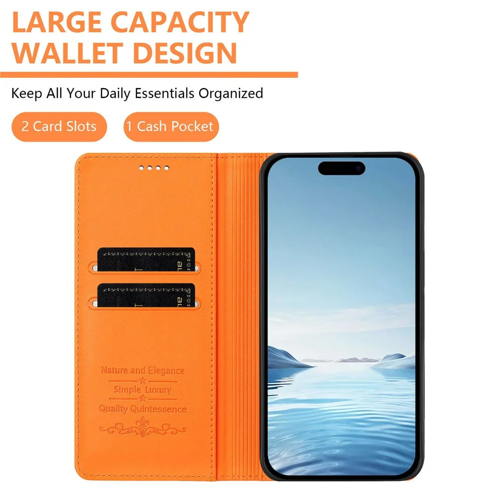 For iPhone 18 Pro / 17 Pro Wallet Stand Case Peony Flower Pattern TPU PU Leather Flip Cover - Orange - 2
