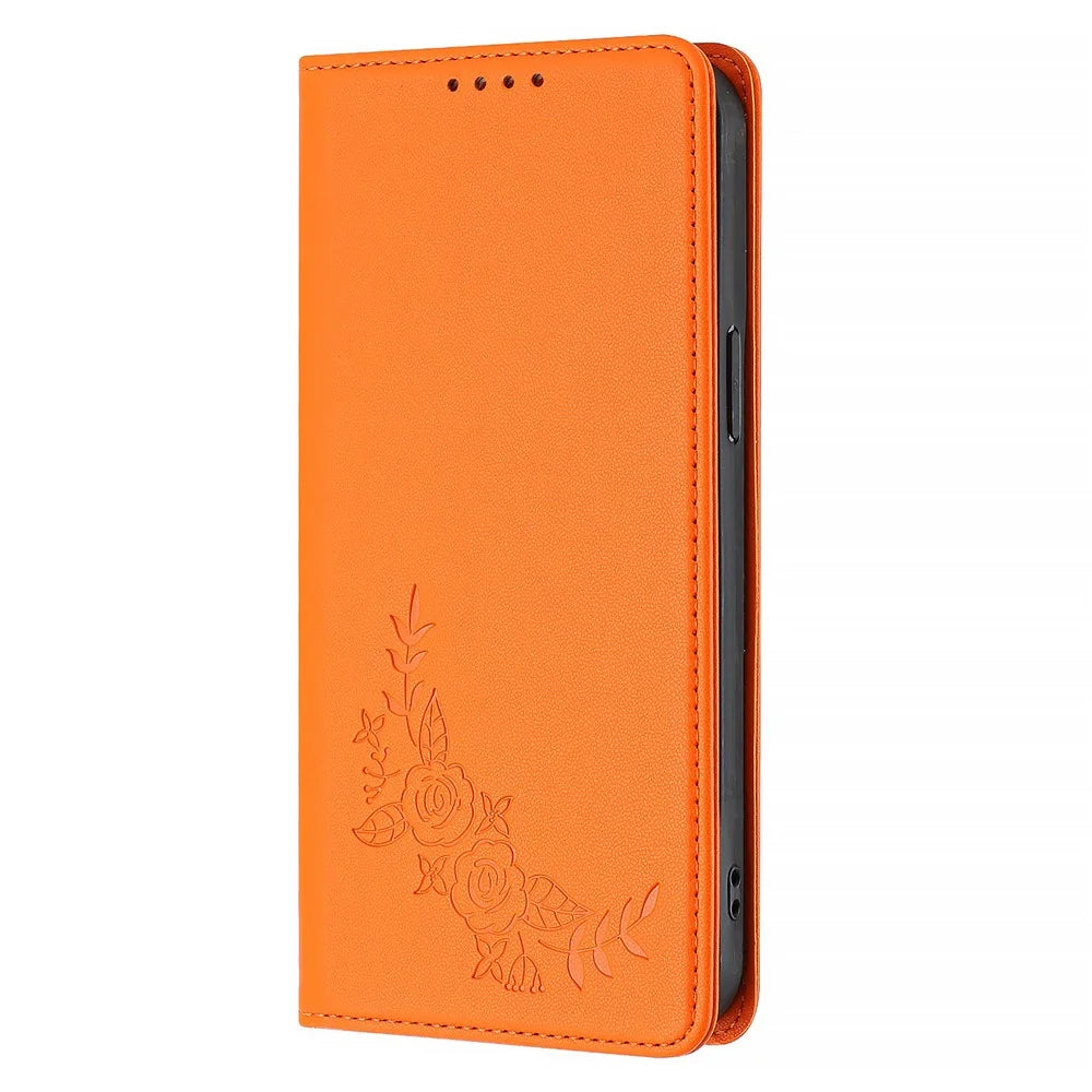 For iPhone 18 Pro / 17 Pro Wallet Stand Case Peony Flower Pattern TPU PU Leather Flip Cover - Orange - 7