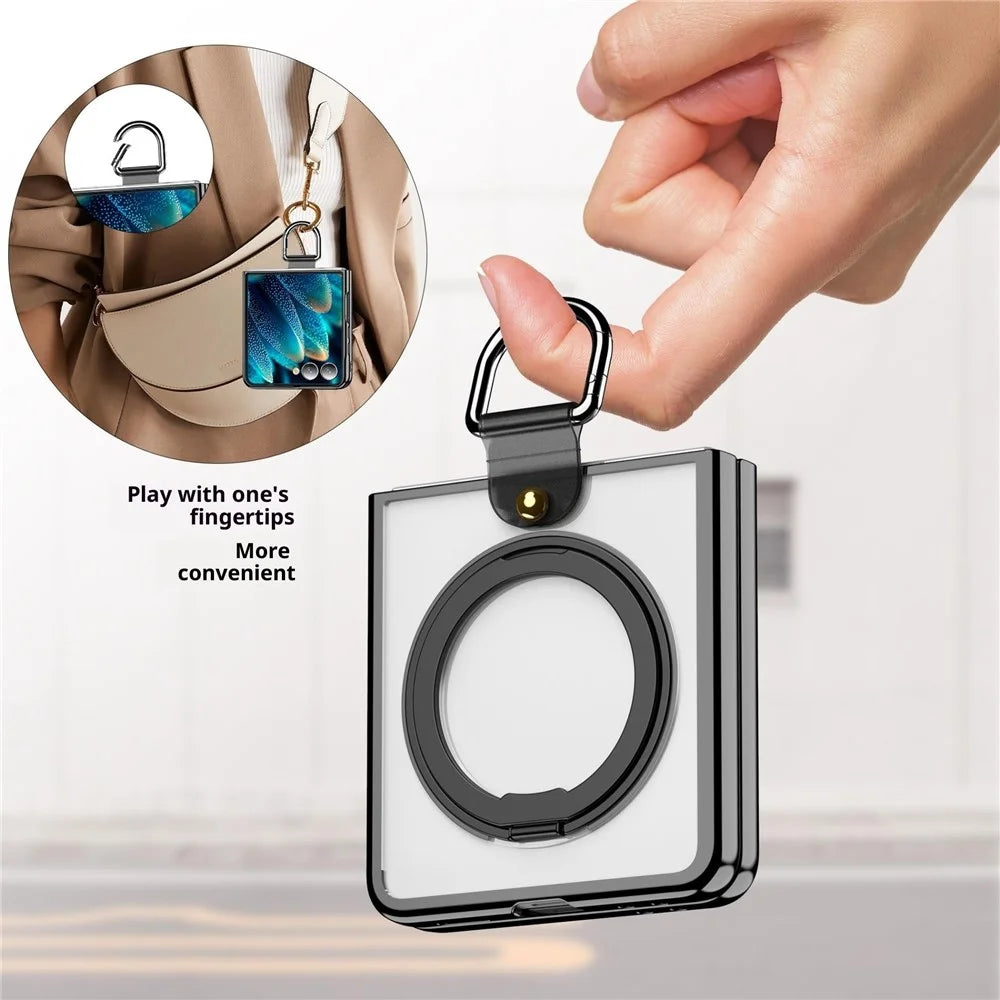For Samsung Galaxy Z Flip7 5G Transparent Case with 360° Magnetic Ring Holder UV Scratch-resistant Shockproof Cover - Black - 4